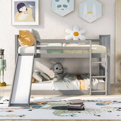 Full Over Full Bunk Bed With Ladder With Slide - Gray