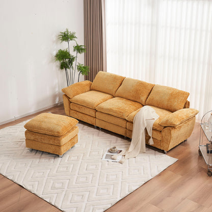 Modern Deep 3 Seat Sofa Couch With Ottoman, Comfy Upholstered Furniture