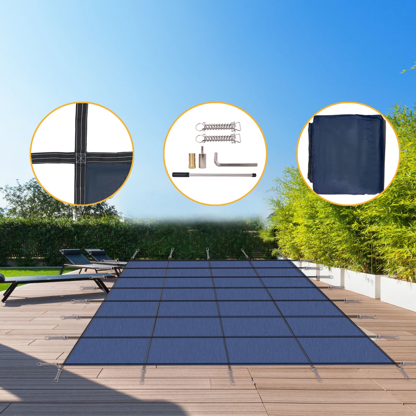 Inground Rectangle Winter Safety Pool Cover, Solid Safety