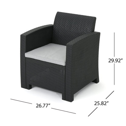 Velvora - Outdoor Wicker Set With 3 Seater Sofa, 2 Club Chairs, Coffee Table And Cushions - Brown
