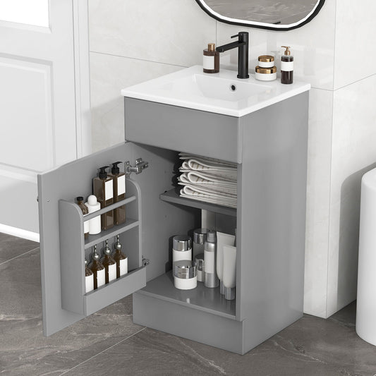 Bathroom Vanity With Sink, Vanity Cabinet With Door Shelf And Adjustable Shelf - Gray