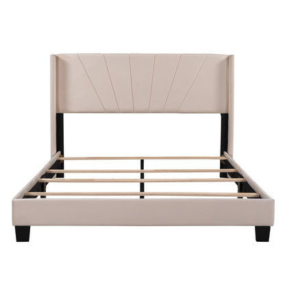 Velvet Upholstered Platform Bed, Box Spring Needed