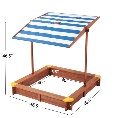 Kids Sandbox With Cover, Sand Box With Adjustable Canopy, Large Outdoor Cedar Sandpit For Backyard Play - Reddish Brown