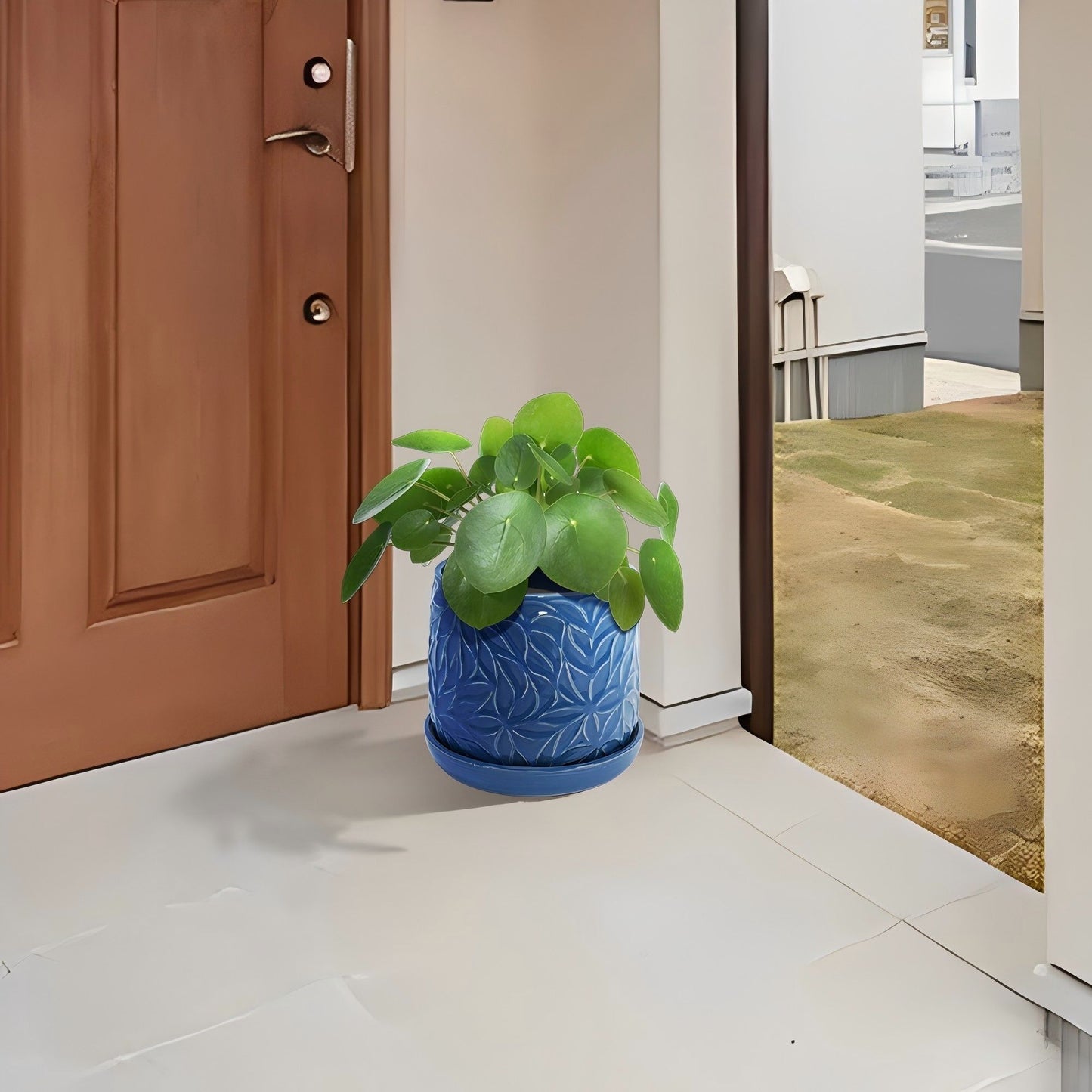 Ceramic Flowerpot, 7" Planter For Patio, Garden, Windowsill (Set of 2) - Antique Navy Blue