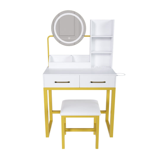 Makeup Vanity Table With LED Lights, 3 Color Options, Power Outlet