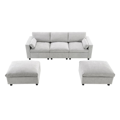 Modular Sectional With Storage Pockets, 5 Seat U Shaped Couch Set With Pillows, Free Combination Modern Cloud Sofa With 2 Movable Ottoman