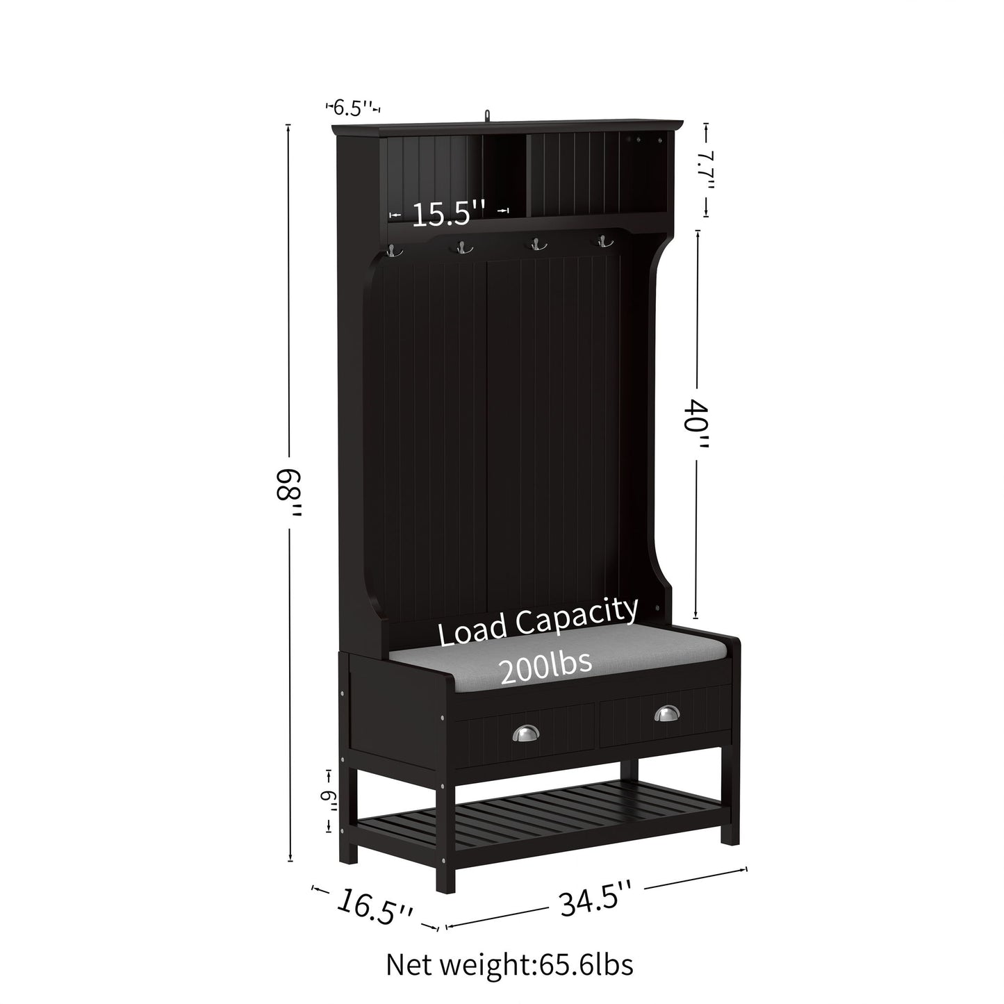 Modern 3 In 1 Hallway Hall Tree With Storage Drawers, Coat Rack, Shoe Rack Bench And Cushion