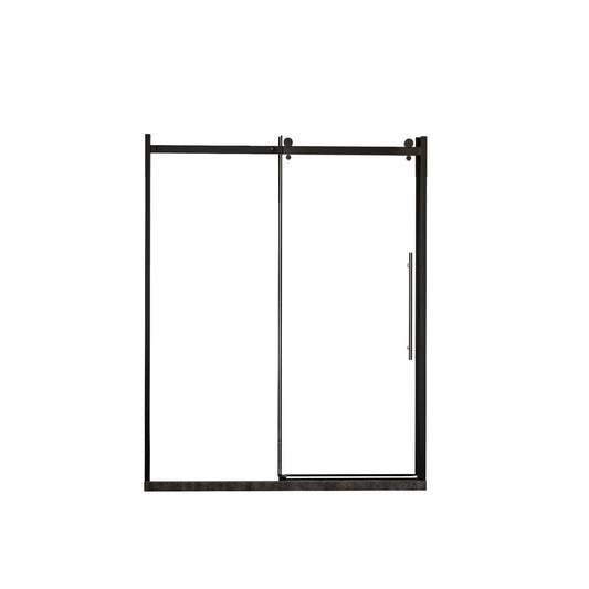 Frameless Shower Door Single Sliding, Clear Tempered Glass Shower Door With Zinc Roller Rail System, Stainless Steel Handle - Black