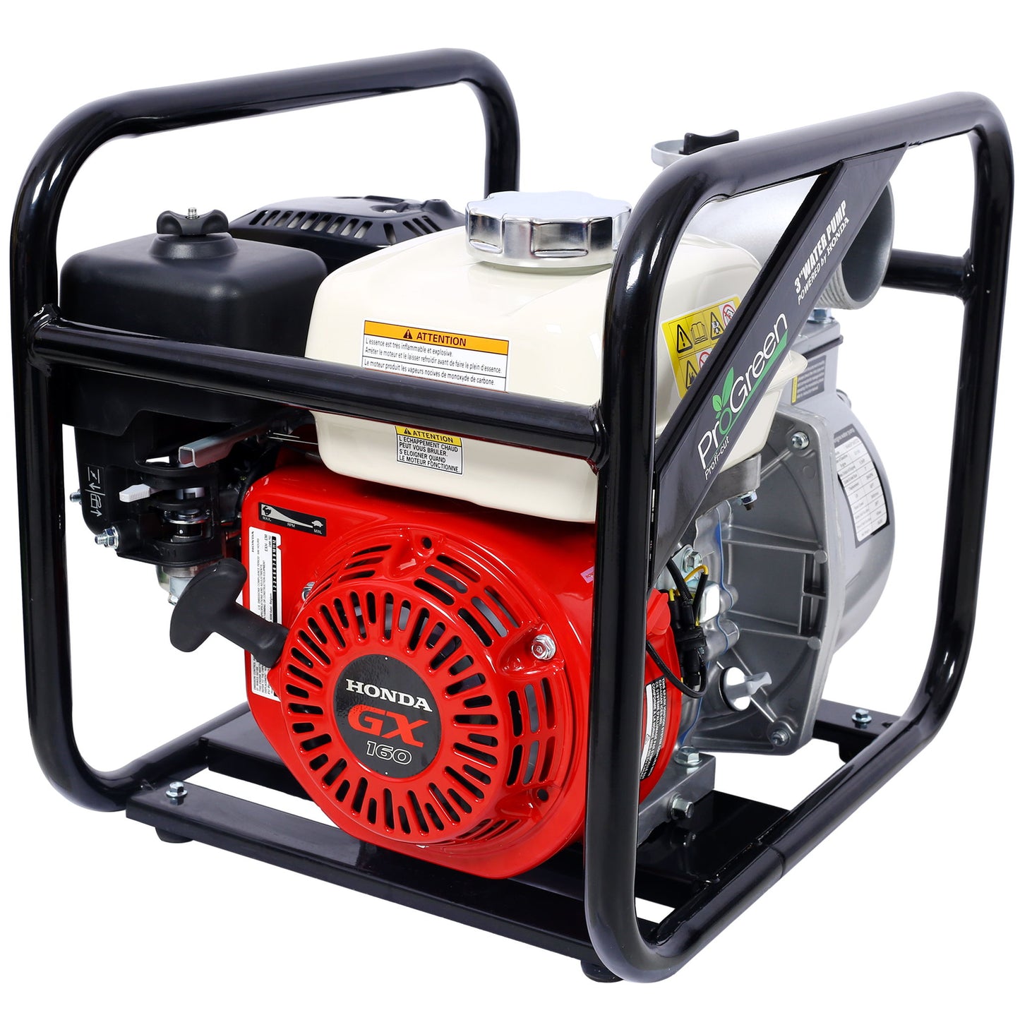 Honda - Gx160 Engine Water Pump 3" 264Gpm With 3In Npt Coupler And 25Ft Flat Hose, Aluminum - Black / Red