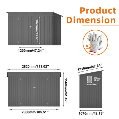 Outdoor Storage Shed 4 X 9 Ft With Sloping Roof And Vents For Garden And Patio - Gray