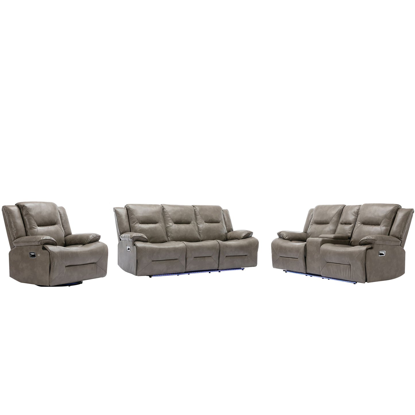 Home Theater Recliner Set Manual Recliner Chair With A LED Light Strip Two Built-In Cup Holders For Living Room