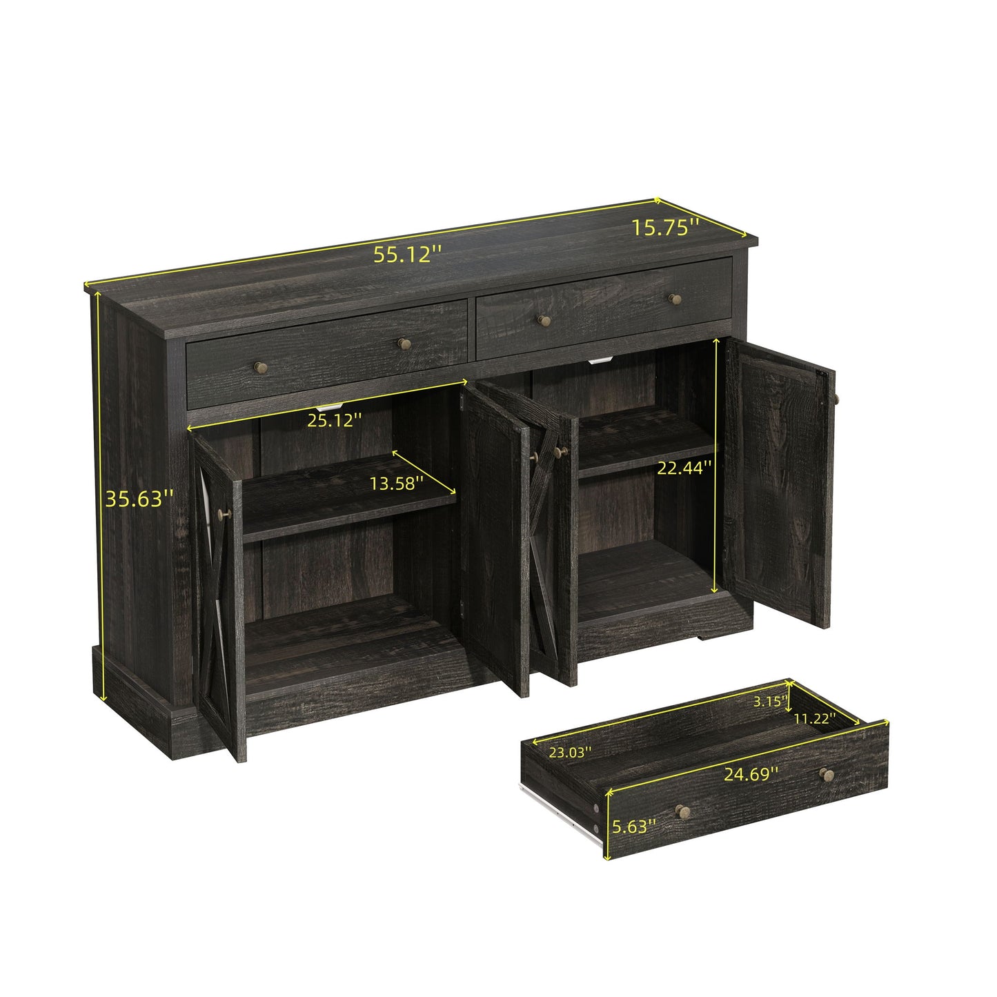 Vintage Sideboard With 2 Drawers And Four Doors For Living Room