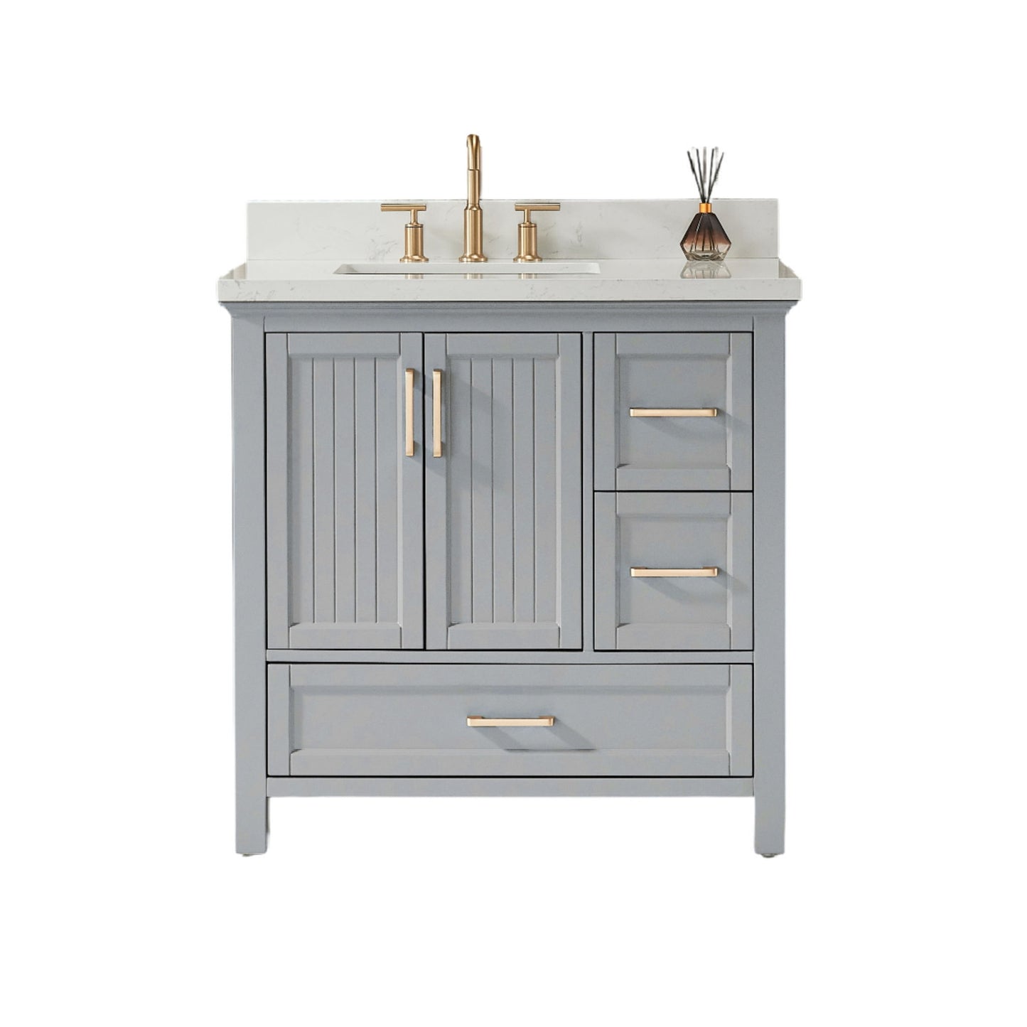 Fully Assembled Freestanding Single Sink Bathroom Vanity With 2 Handles Sets - Gray
