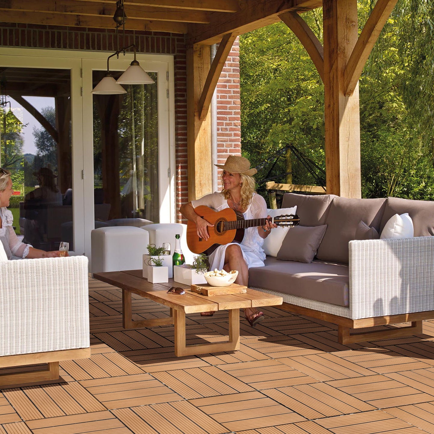Plastic Interlocking Deck Tiles, Patio Flooring Outdoor Waterproof All Weather Use