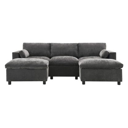 Modular Sectional With Storage Pockets, 5 Seat U Shaped Couch Set With Pillows, Free Combination Modern Cloud Sofa With 2 Movable Ottoman