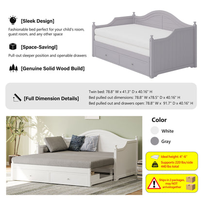 Daybed With Extended Pop Up Trundle And Storage Drawers