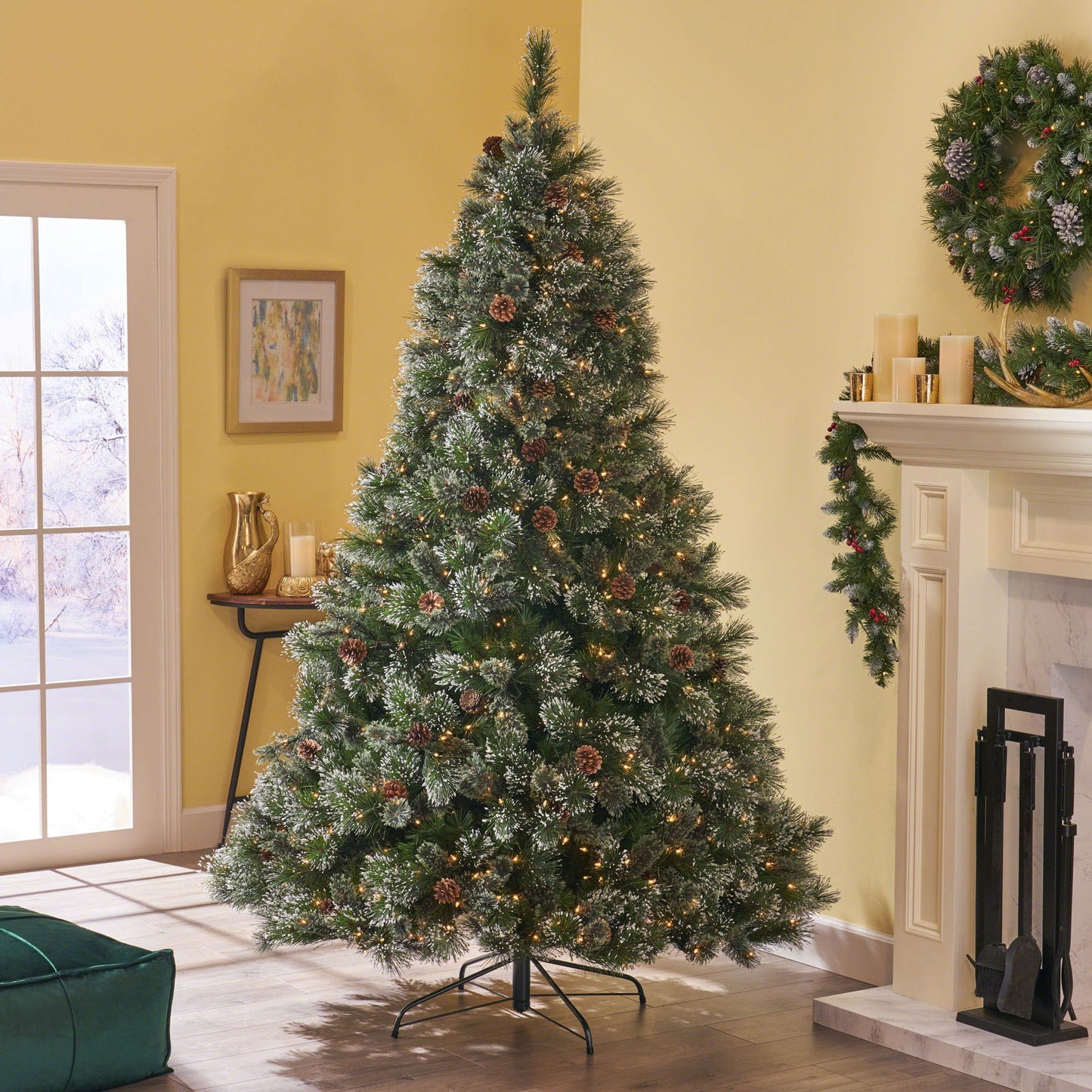 Cashmere And Snow Bristle Mixed Christmas Tree With Pine Cones - Green