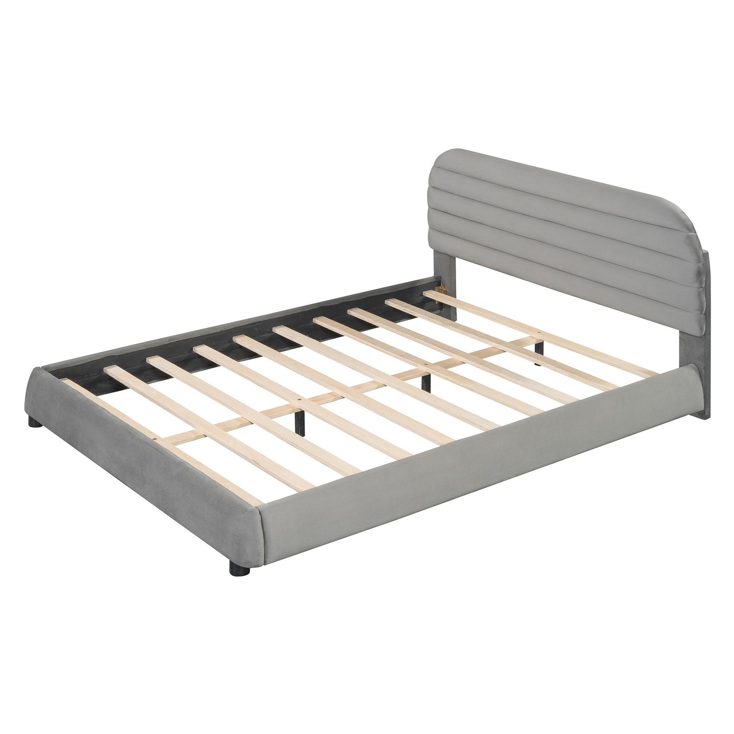 Upholstered Platform Bed Frame And Stylish Curve Shaped Design