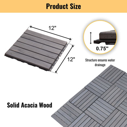 Interlocking Deck Tiles Striped Pattern, Waterproof Anti Mildew Brown