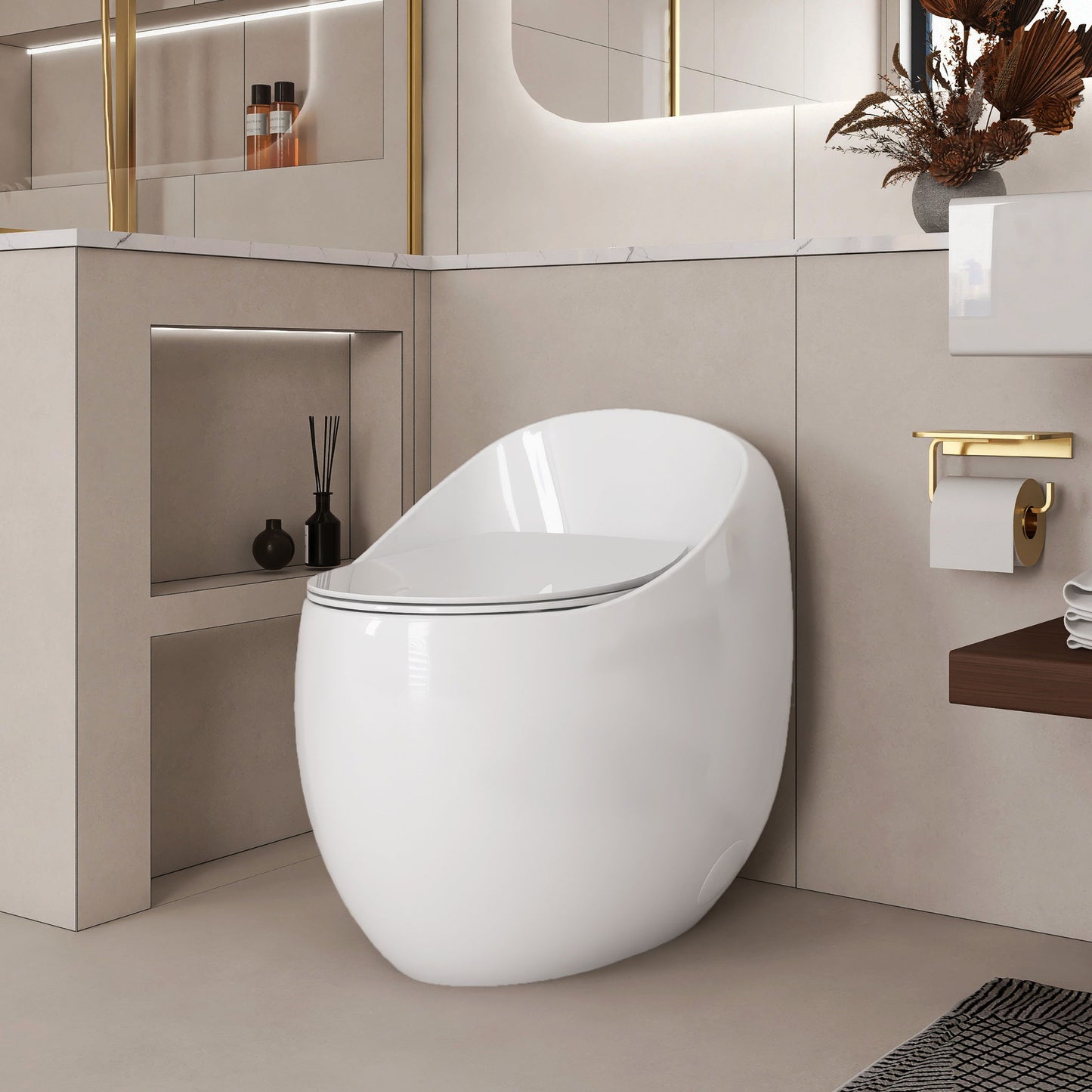Modern Egg Shape Toilet 1.28 Gpf Single Flush Ceramic