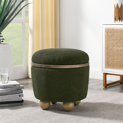 Modern Round Storage Ottoman With Cushioned Seat And Storage Space Dark Loop Yarn Small Size - Green
