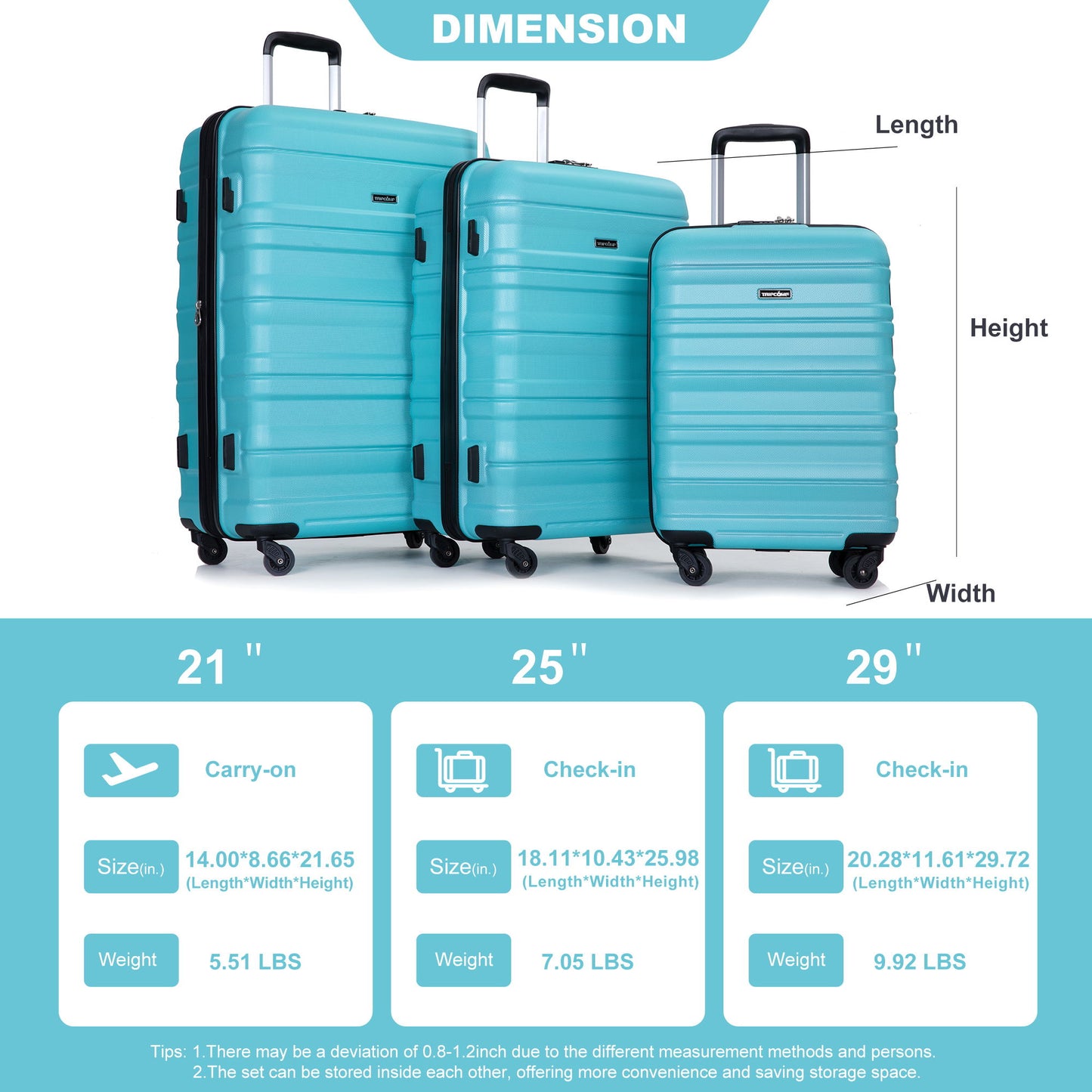 Expandable 3 Piece Luggage Sets Lightweight & Durable Suitcase, Spinner Wheels, Tsa Lock