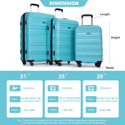 Expandable 3 Piece Luggage Sets Lightweight & Durable Suitcase, Spinner Wheels, Tsa Lock