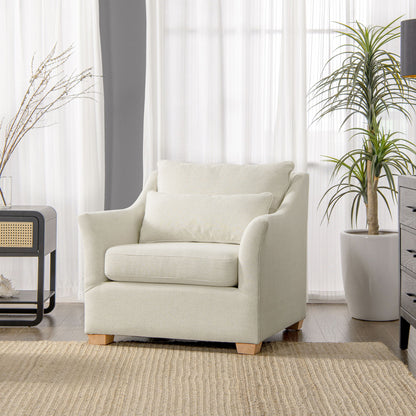 Ada - Flared Arm Contemporary Armchair With Lumbar Pillow - Flax White