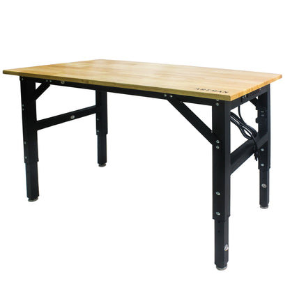 Metal Adjustable Worktable With Socket And Wooden Top - Black