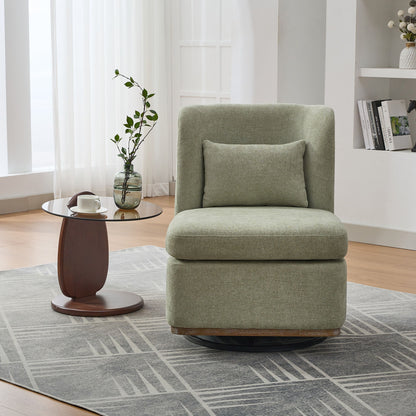 Wide Modern Chenille Cushioned Armless Metal Base 360° Swivel Chair With Pillow