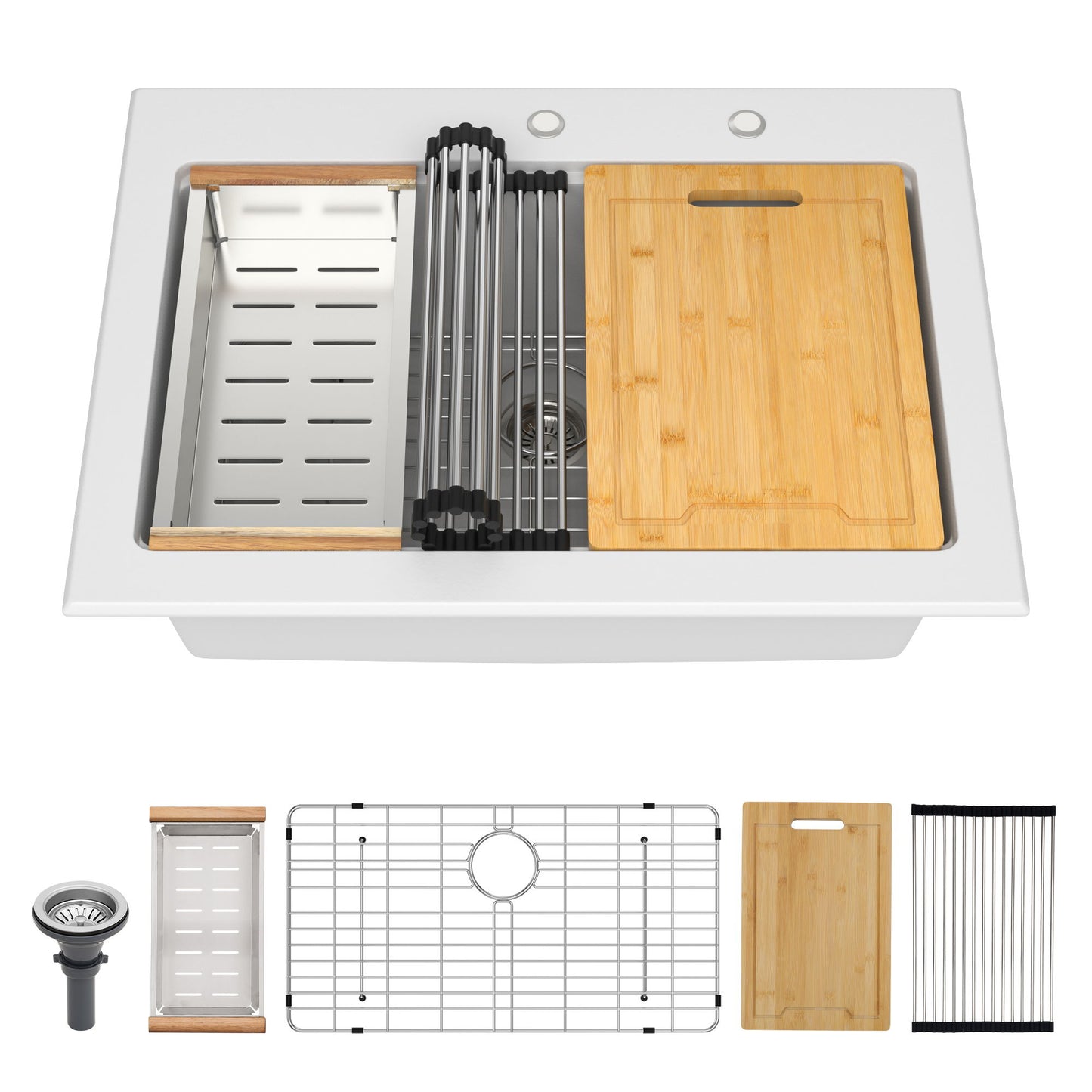 Quartz Kitchen Sink 30" X 22" Granite Composite Workstation Drop In Sink - White