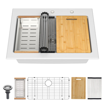 Quartz Kitchen Sink 30" X 22" Granite Composite Workstation Drop In Sink - White