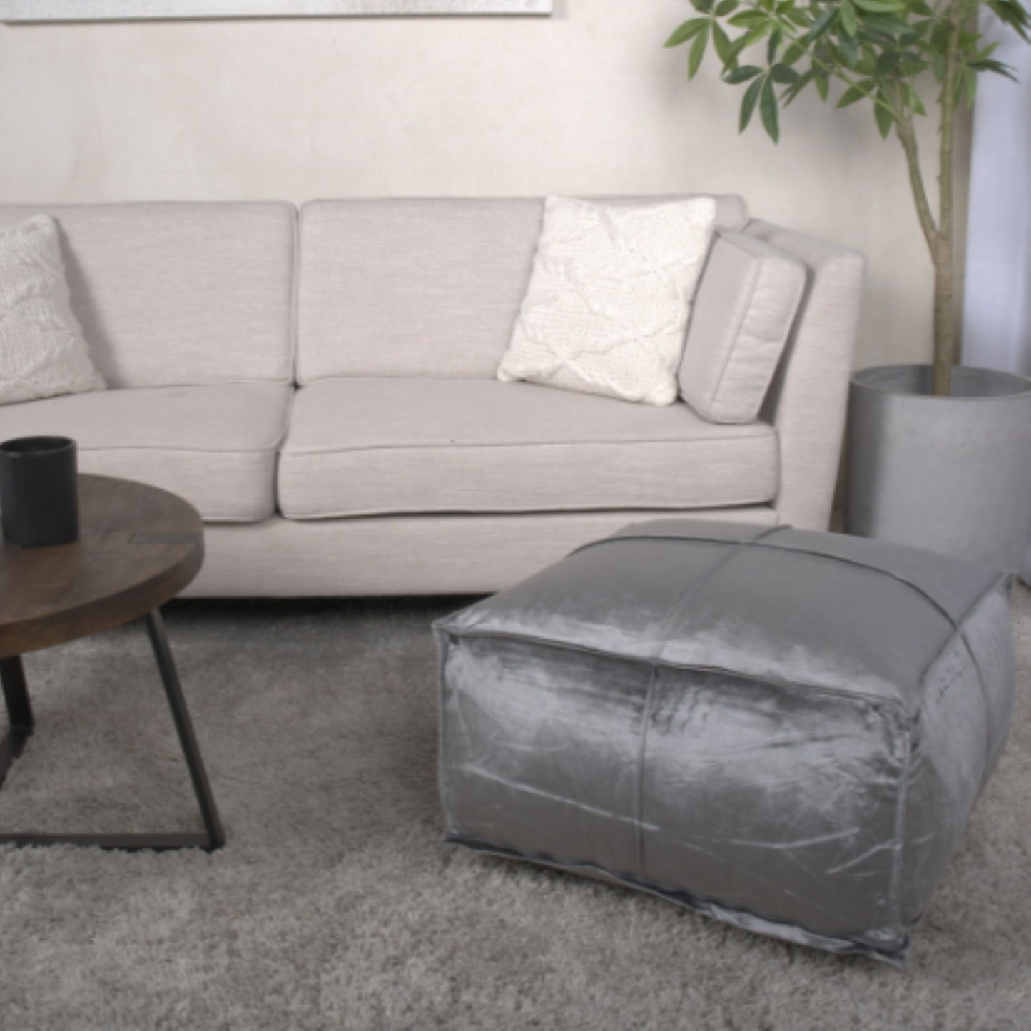Nati - Square Pouf Ottoman And Floor Cushion - Smoke