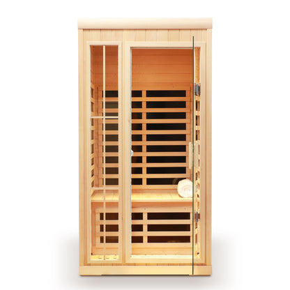 Deluxe Version Plus 1 Person Far Infrared Hemlock Sauna Room With LED Colour Lights - Natural