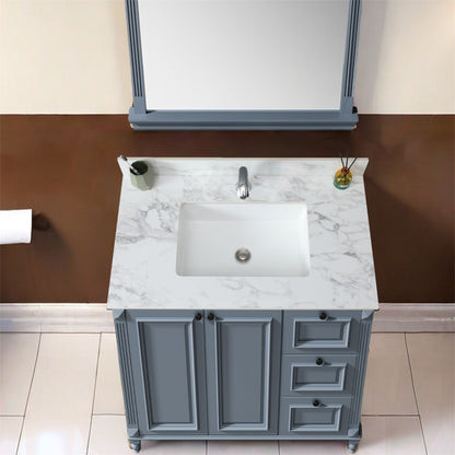 Elegant Bathroom Vanity Top With Rectangular Ceramic Sink And Backsplash