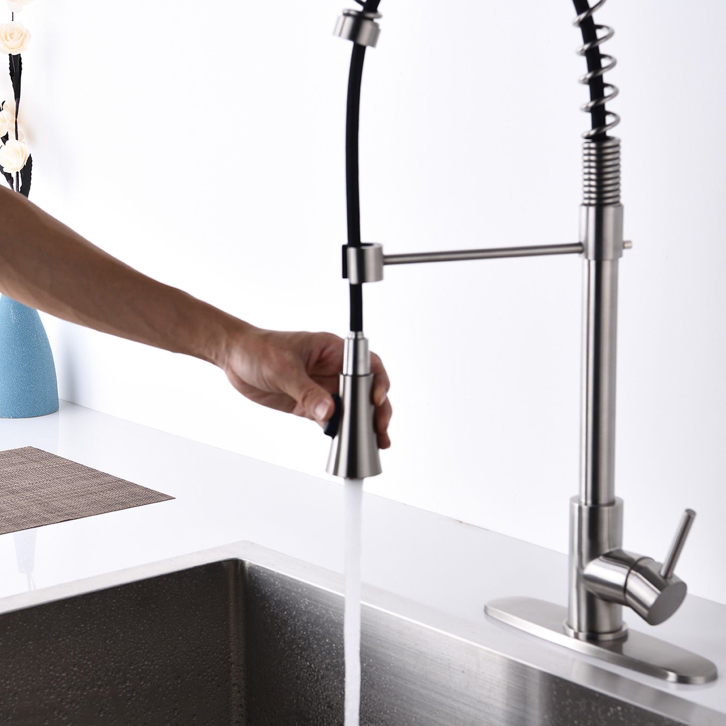 Modern Single Handle Spring High Arc Kitchen Faucet With Water Filter System