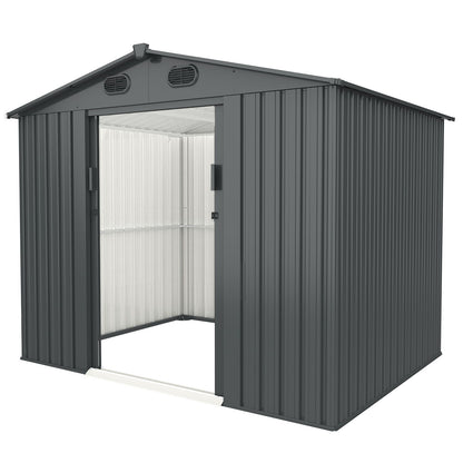 Outdoor Storage Shed, Galvanized Steel Garden Shed With 4 Vents & Double Sliding Door