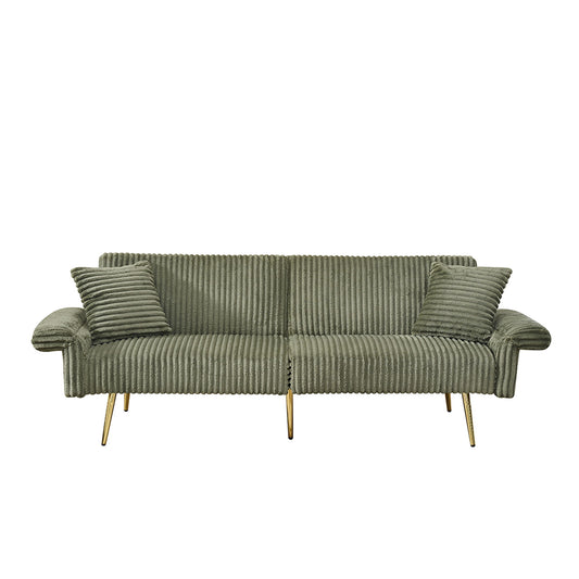 Luxury Corduroy Foldable Double Sofa Bed With Folding Armrests