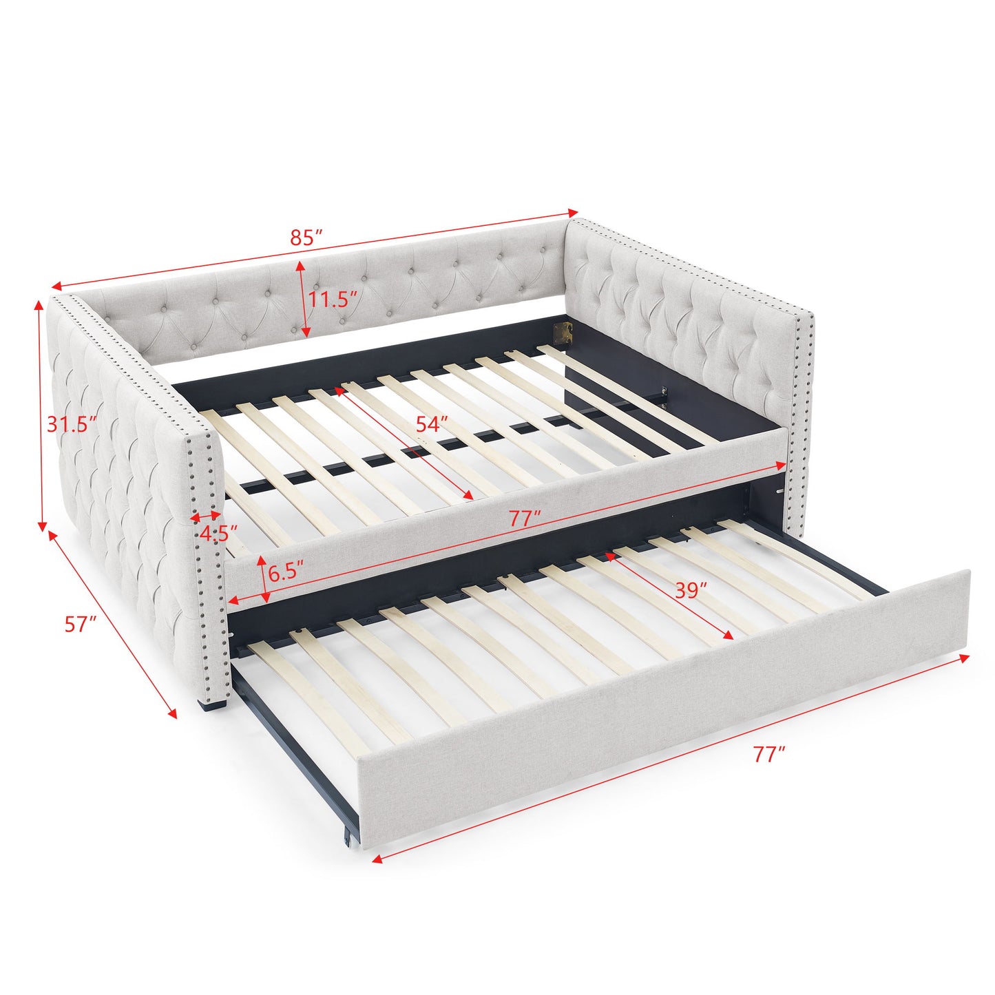 Inspired Upholstered Daybed With Trundle, Button Tufted