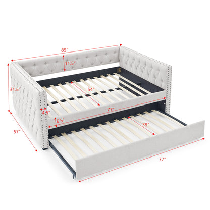 Inspired Upholstered Daybed With Trundle, Button Tufted