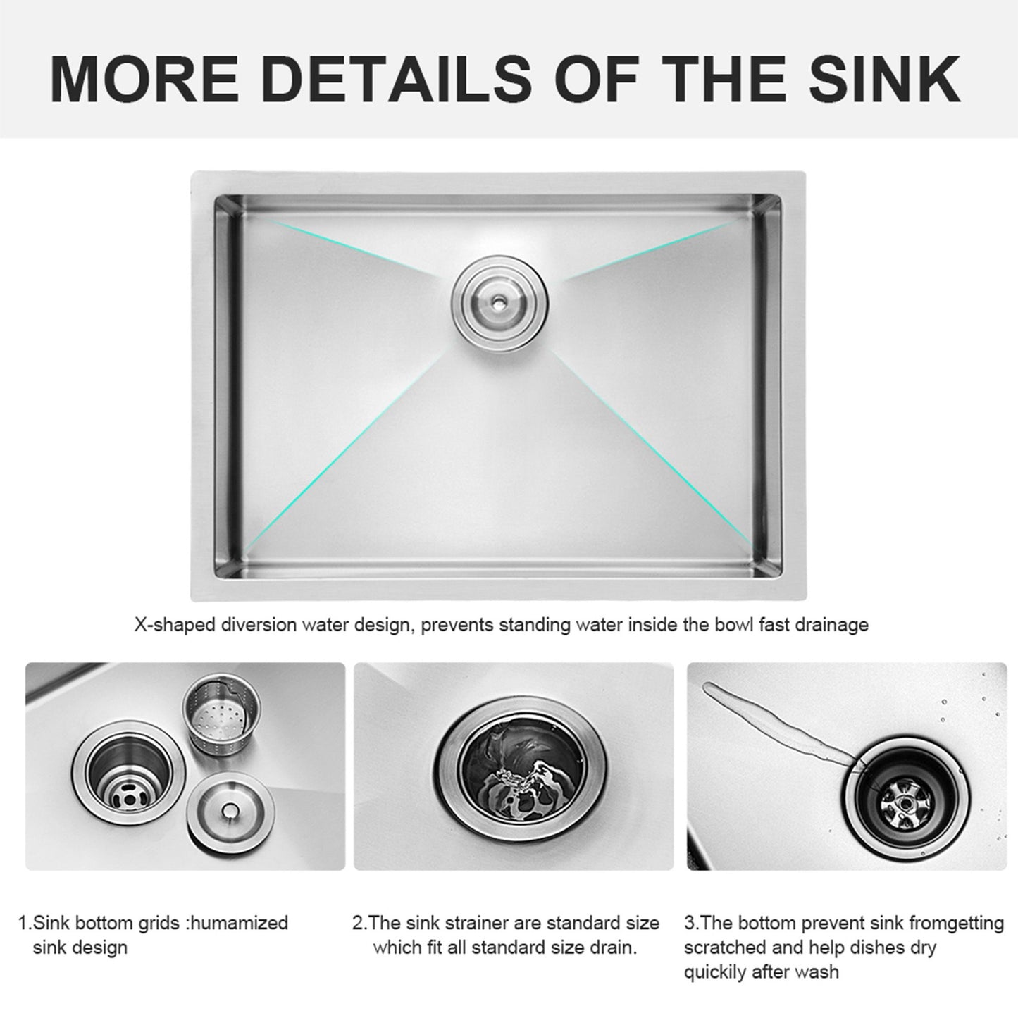 Modern Undermount Stainless Steel Kitchen Sink 16 Gauge, Deep Single Bowl