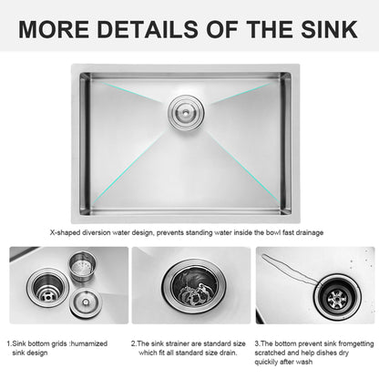 Modern Undermount Stainless Steel Kitchen Sink 16 Gauge, Deep Single Bowl