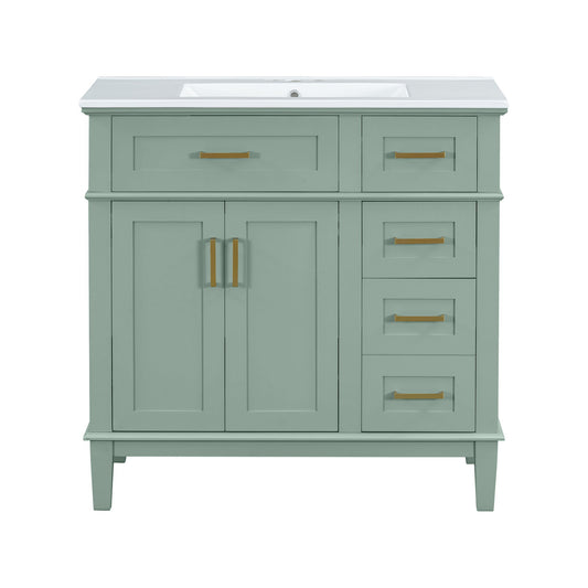 36" Bathroom Vanity With Sink, Soft Close Doors, And Storage Drawers - Green