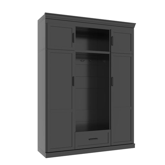 Hall Tree With Bench And 3 Hooks, Modern Entryway Storage Organizer Cabinet With 4 Doors, 1 Drawer And Adjustable Shelves