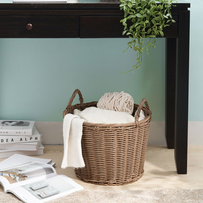 Round Cone Woven Resin Wicker Basket With Handles For Versatile Storage - Walnut Brown