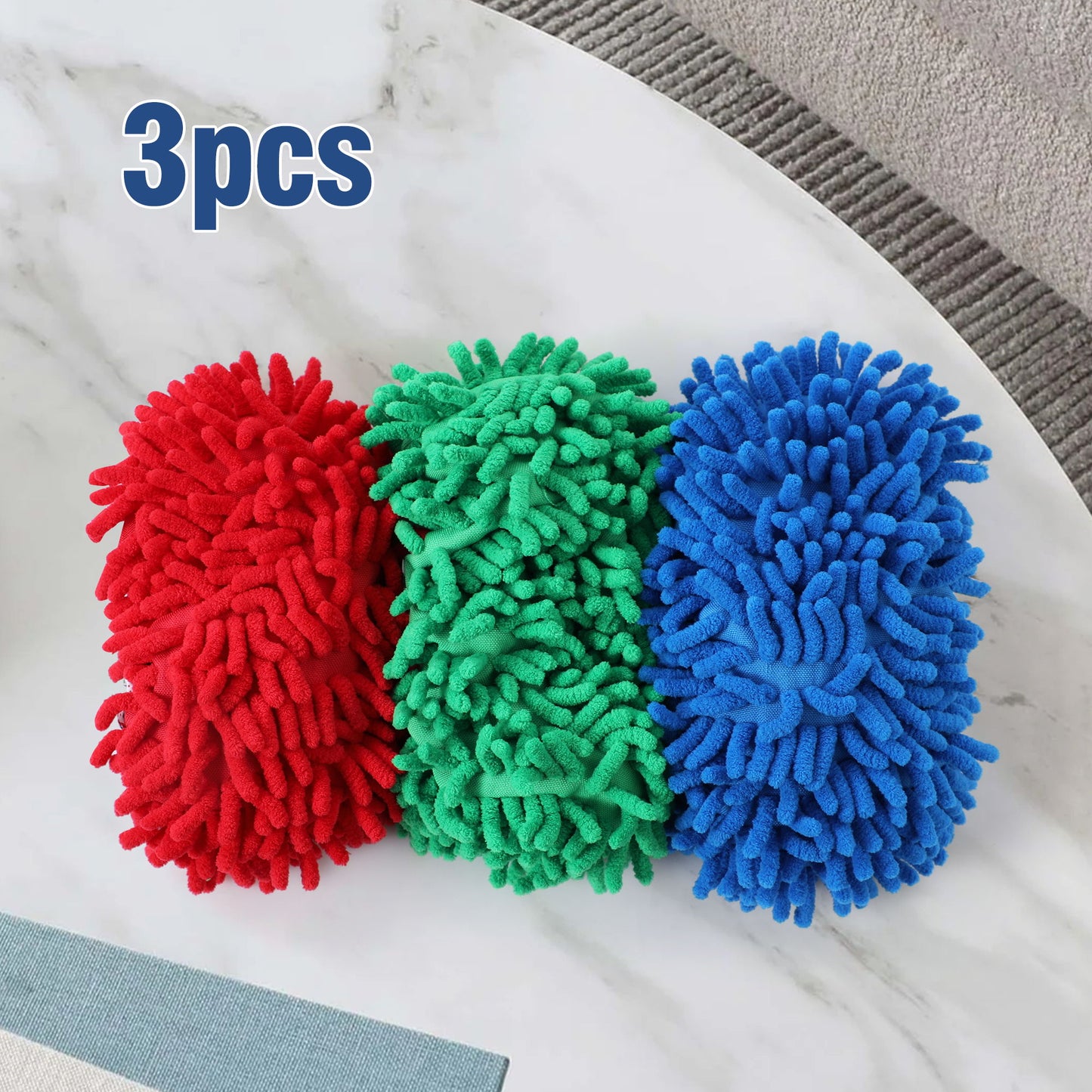 Microfiber Mop Slippers For Floor Cleaning, Machine Washable, 3 Pieces - Blue / Green / Red