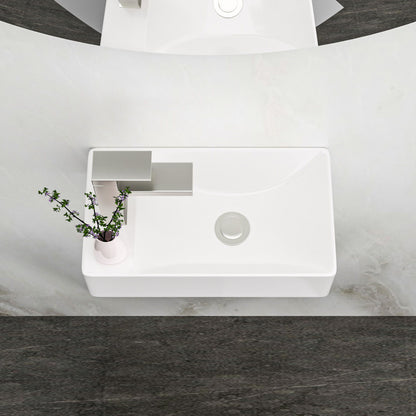 Modern Ceramic Rectangle Wall Mount Bathroom Sink With Single Faucet Hole