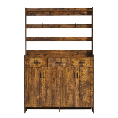 Minimalist 4 Door Shoe Cabinet With Coat Rack, 3 Drawers, 8 Shelves, Metal Hooks And Handles