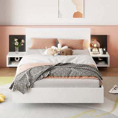 Floating Platform Bed, With LED Lights, Bedside Nightstand