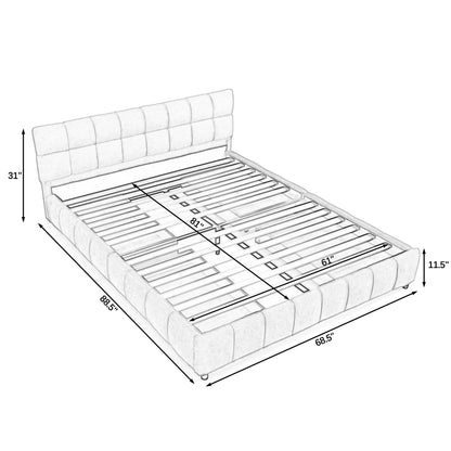 Modern Platform Bed Frame With Thick Chenille Fabric